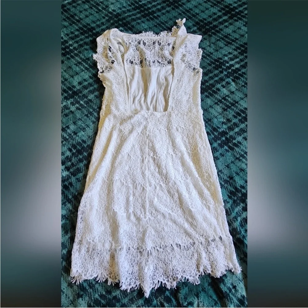 Free People Ivory Lace Mini Dress Open Back NWT Romantic Cottagecore Size Large